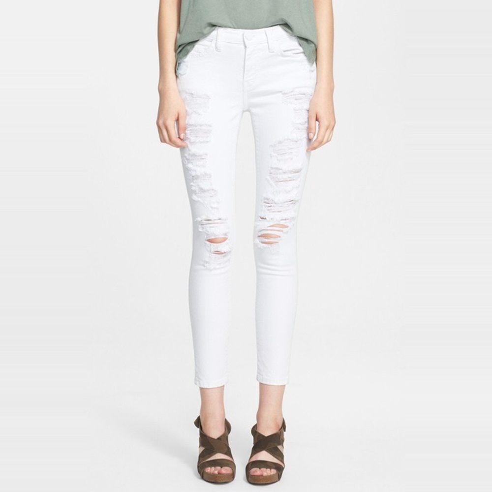Current/Elliott The Stiletto Destroyed Distressed Skinny White Jeans